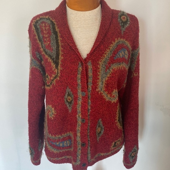 VTG Buskwacker paisley is wool blend cardigan sweater Sz M cottagecore rustic - Picture 1 of 5